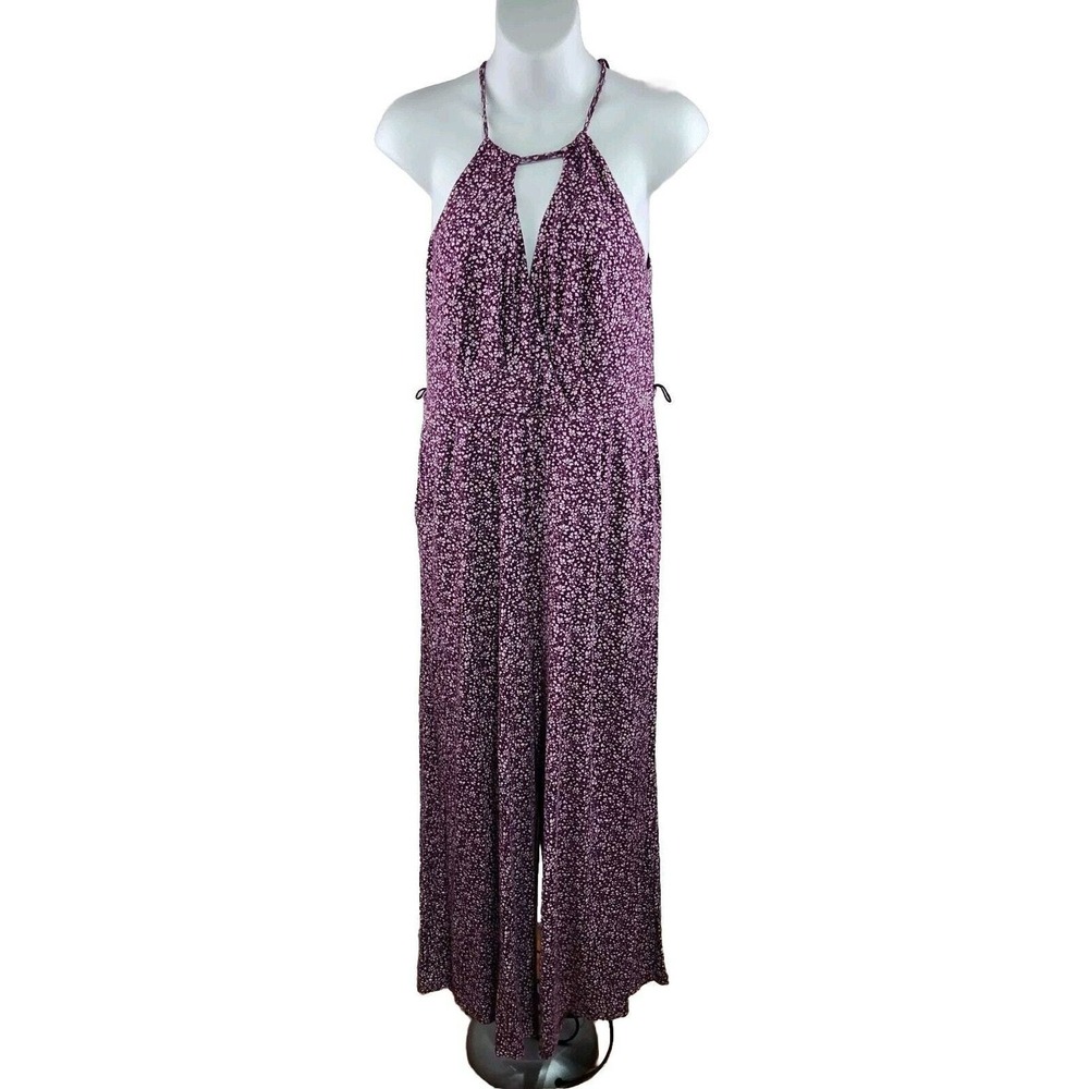 Anthropologie Maeve Medium Claremont Jumpsuit Floral Pocket Halter NO Belt